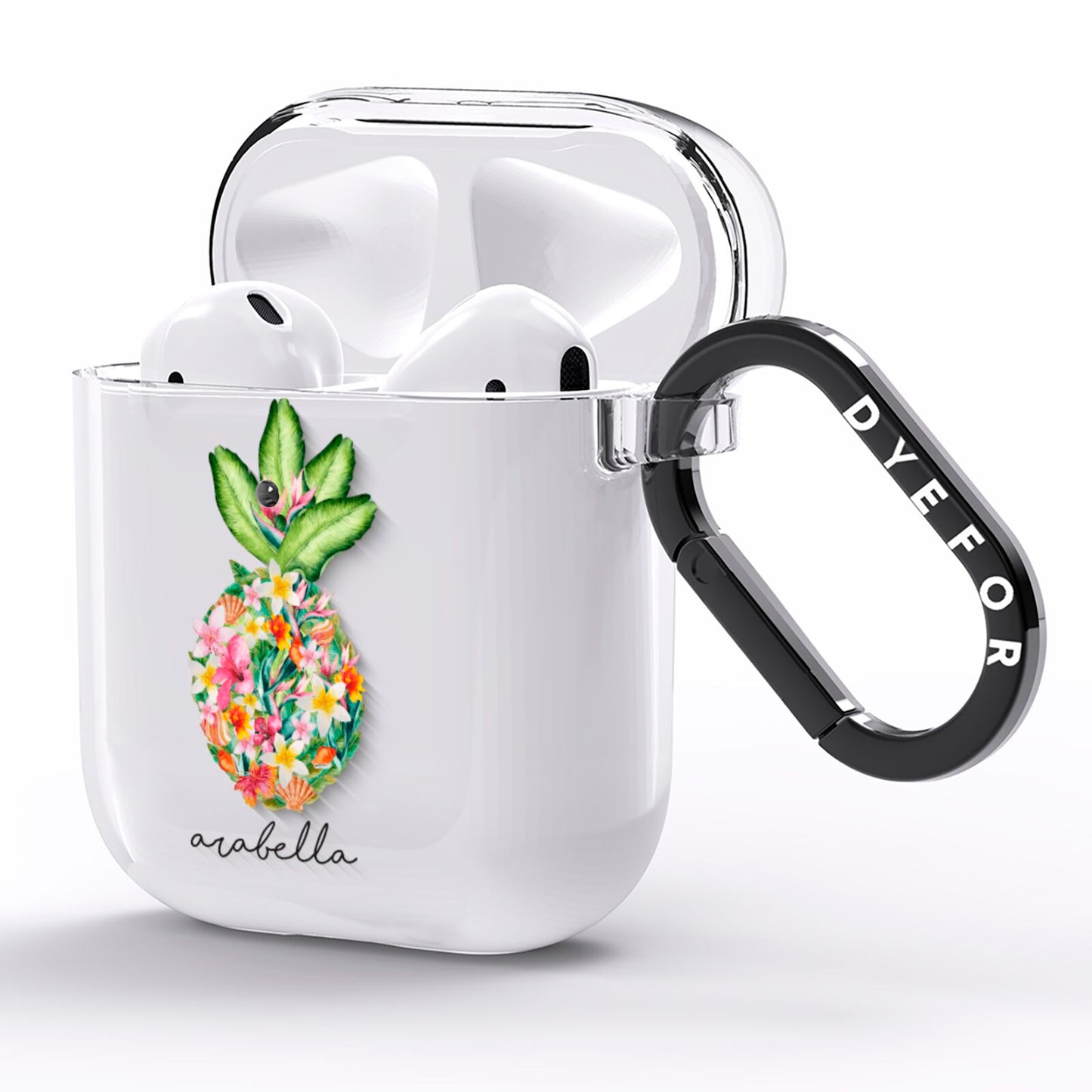 Personalised Floral Pineapple AirPods Clear Case Side Image