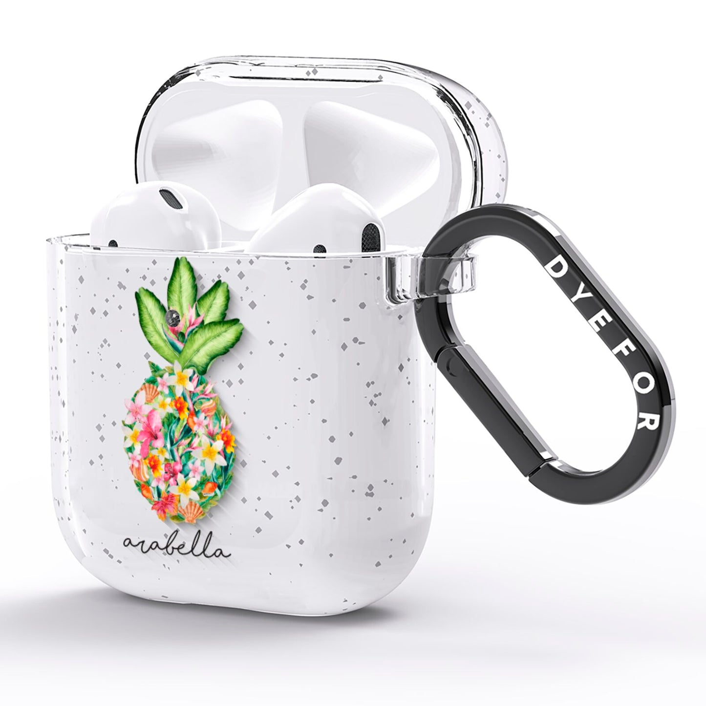 Personalised Floral Pineapple AirPods Glitter Case Side Image
