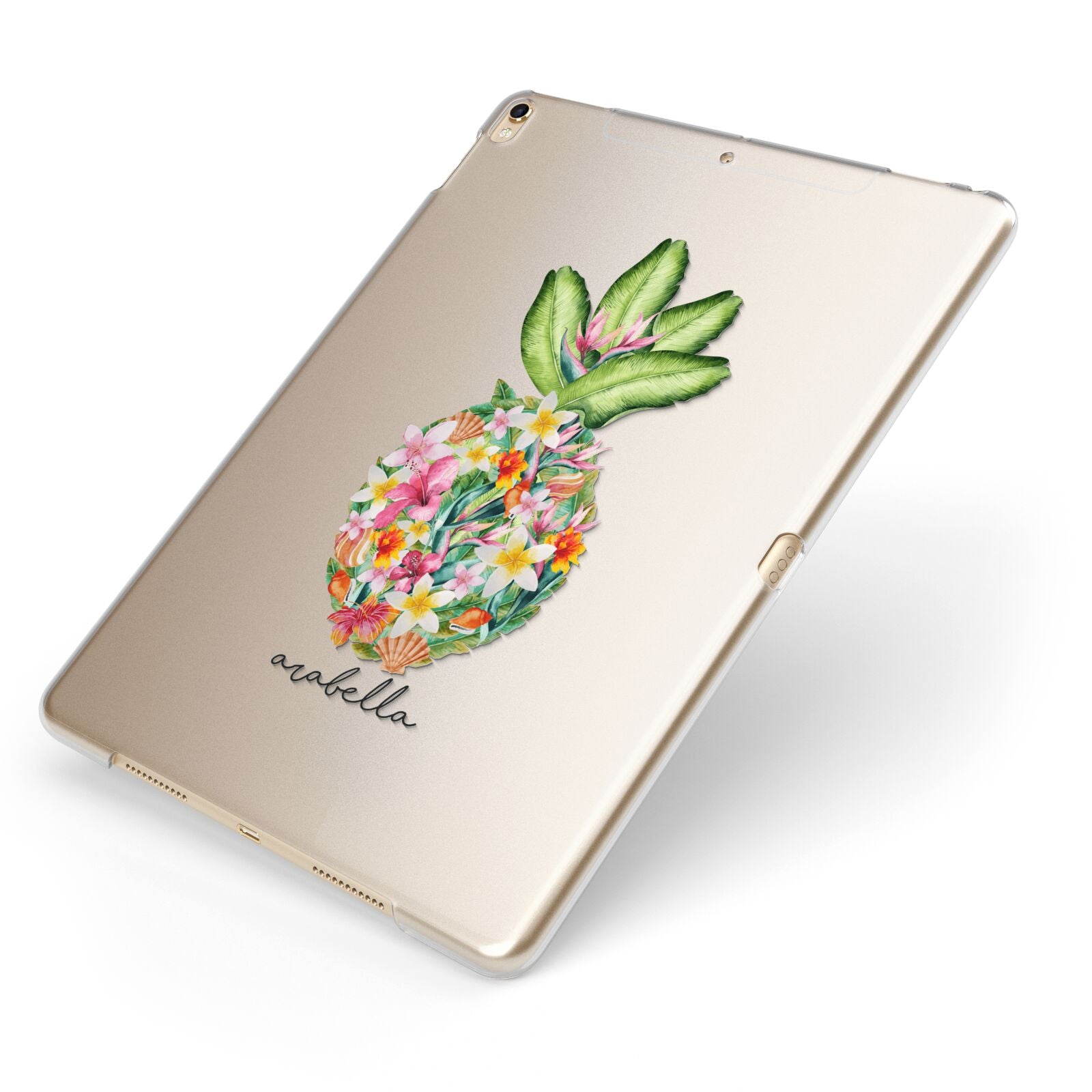 Personalised Floral Pineapple Apple iPad Case on Gold iPad Side View