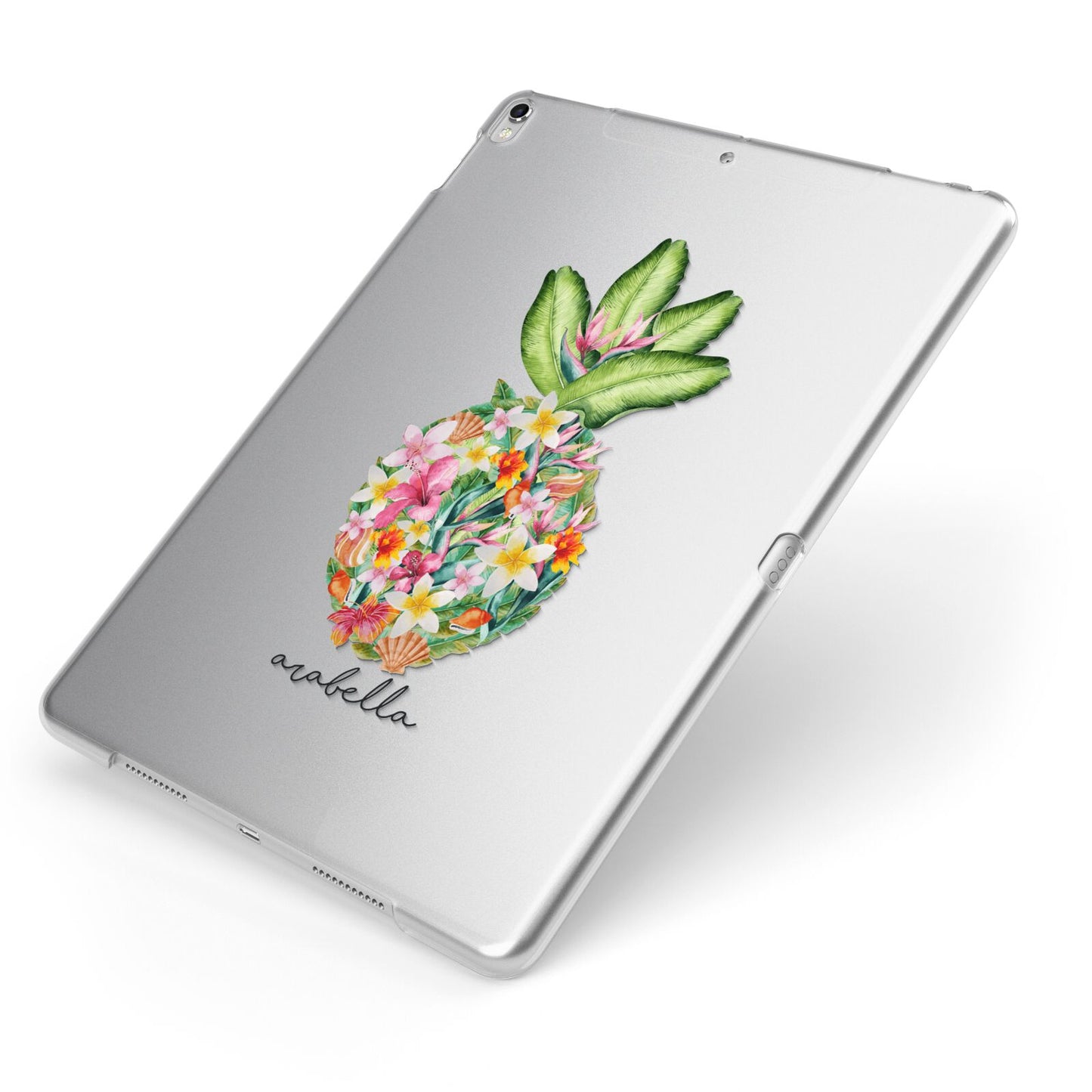 Personalised Floral Pineapple Apple iPad Case on Silver iPad Side View