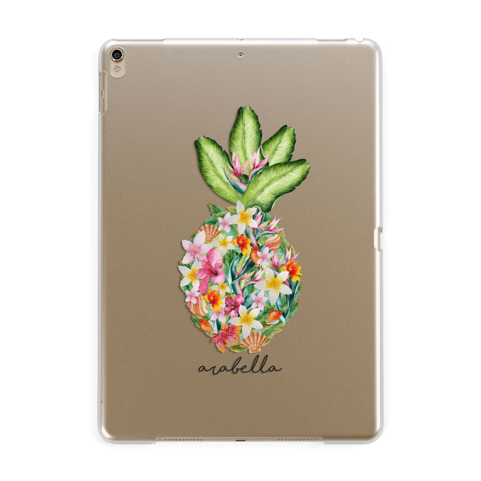 Personalised Floral Pineapple Apple iPad Gold Case