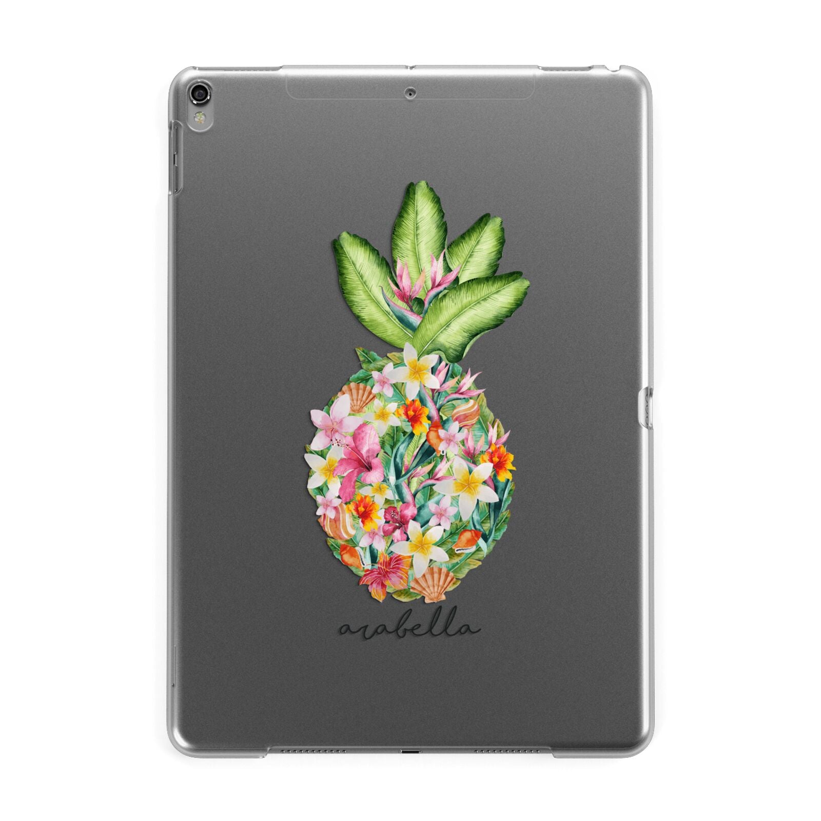 Personalised Floral Pineapple Apple iPad Grey Case