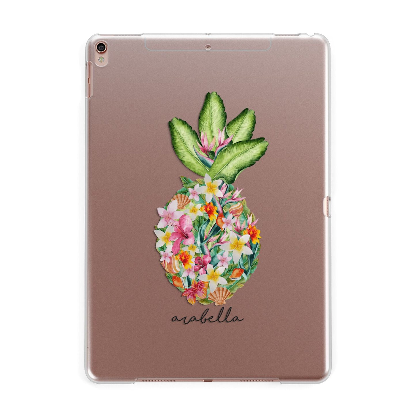 Personalised Floral Pineapple Apple iPad Rose Gold Case