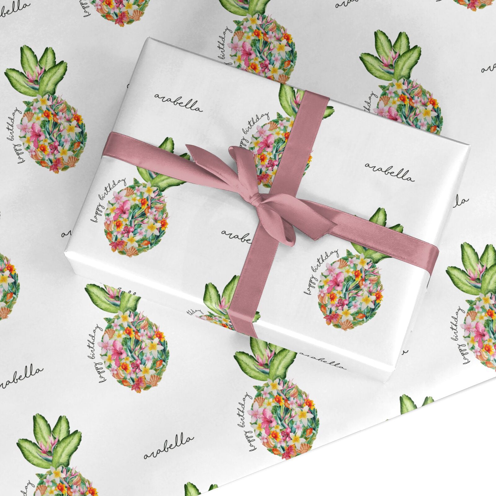 Personalised Floral Pineapple Custom Wrapping Paper