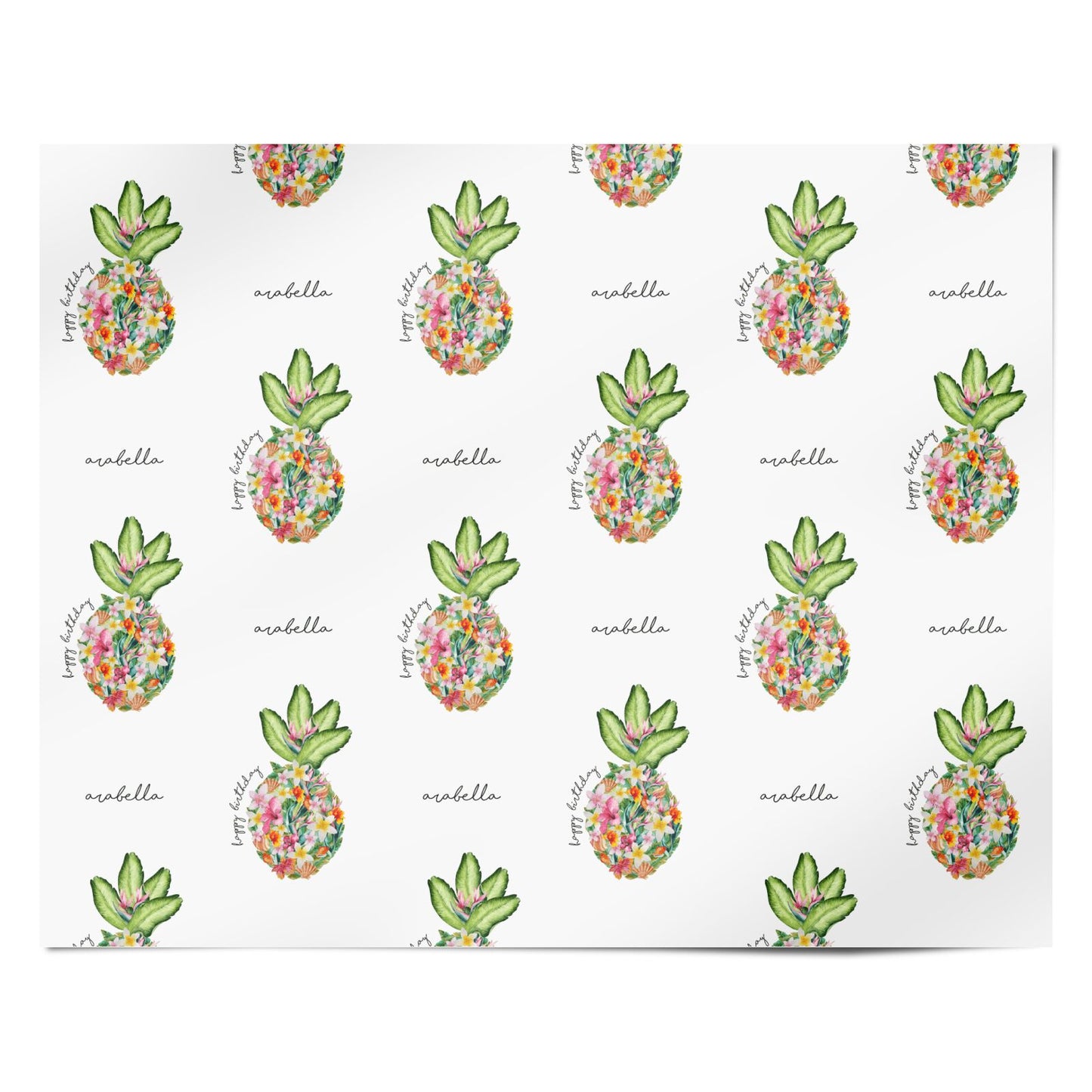 Personalised Floral Pineapple Personalised Wrapping Paper Alternative