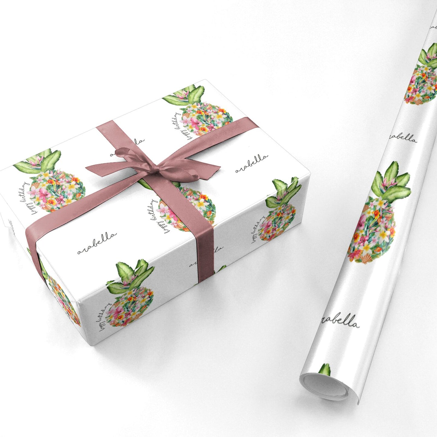 Personalised Floral Pineapple Personalised Wrapping Paper
