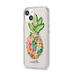 Personalised Floral Pineapple iPhone 14 Clear Tough Case Starlight Angled Image