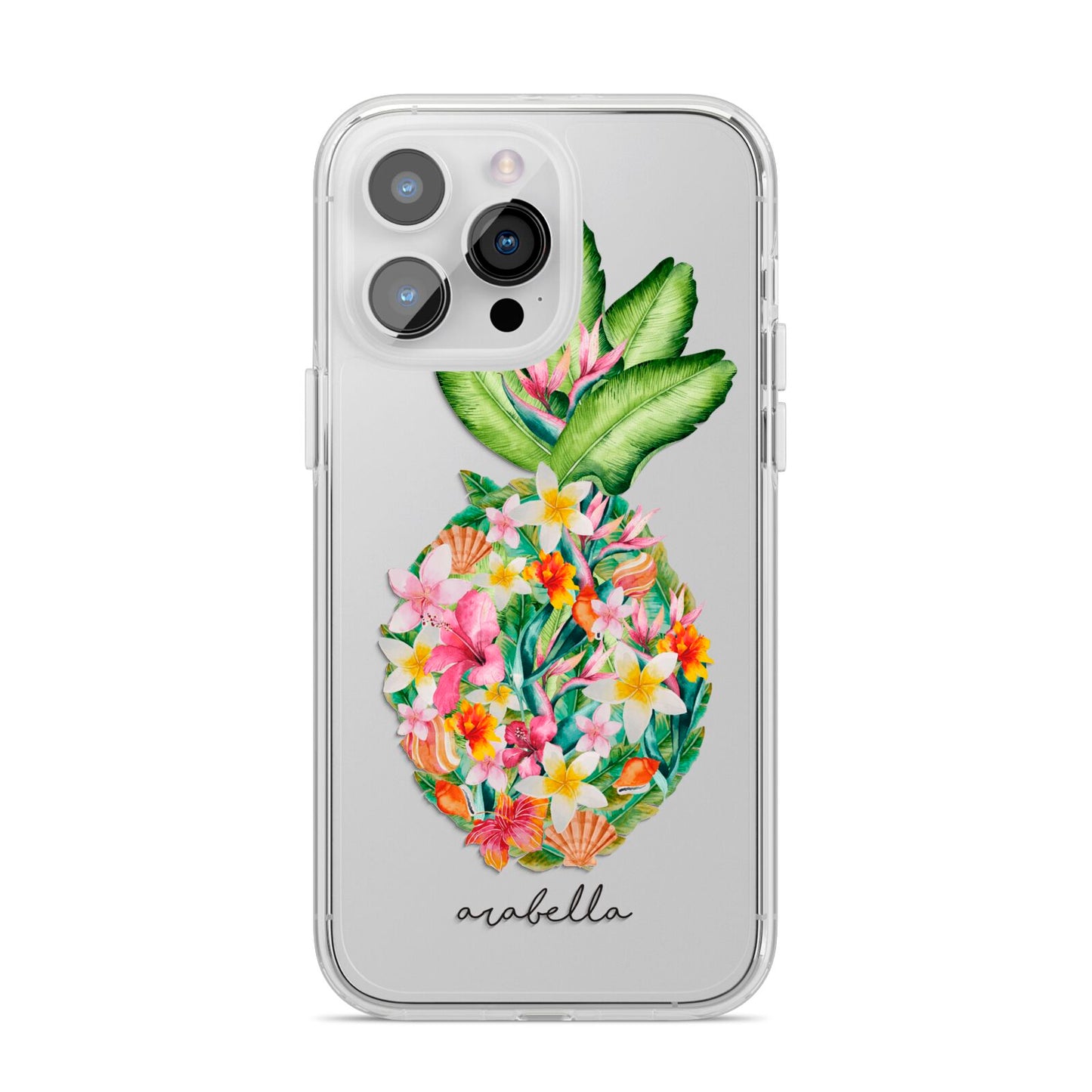 Personalised Floral Pineapple iPhone 14 Pro Max Clear Tough Case Silver
