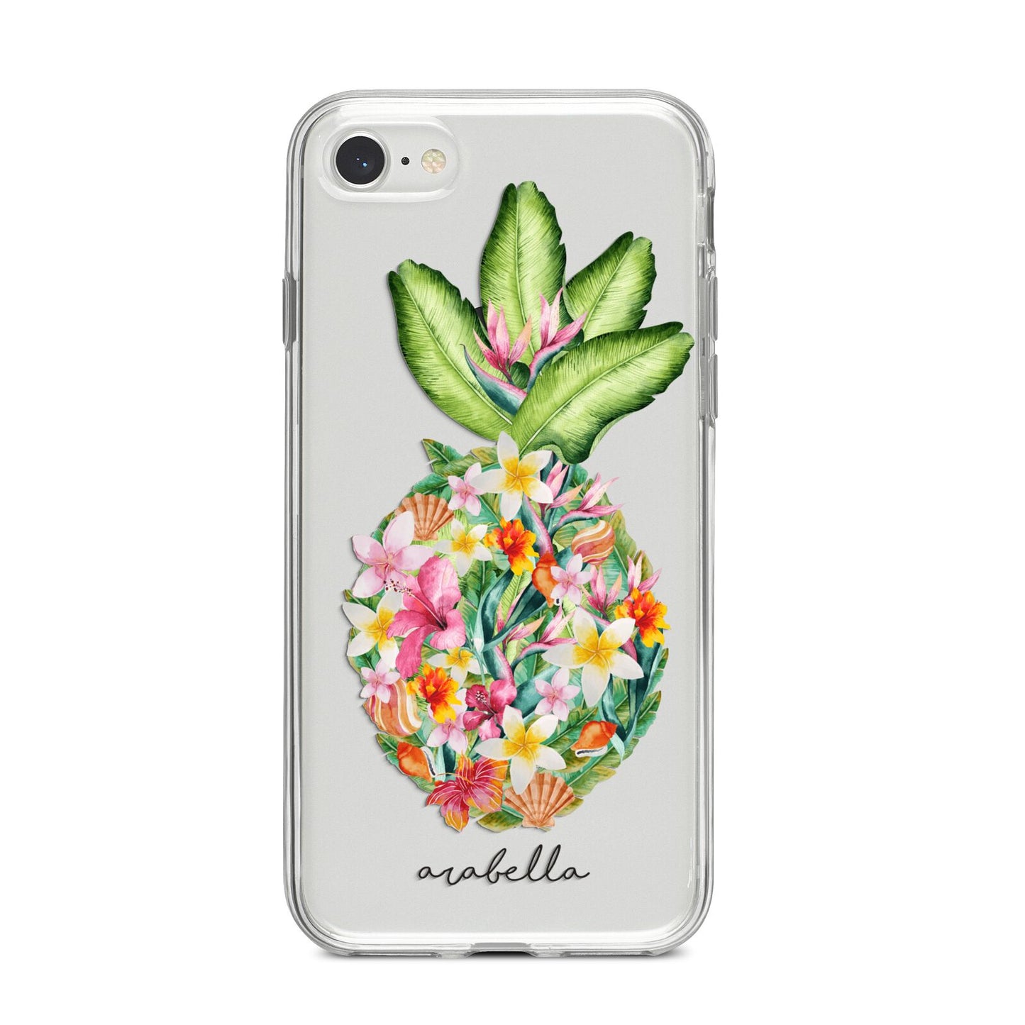 Personalised Floral Pineapple iPhone 8 Bumper Case on Silver iPhone