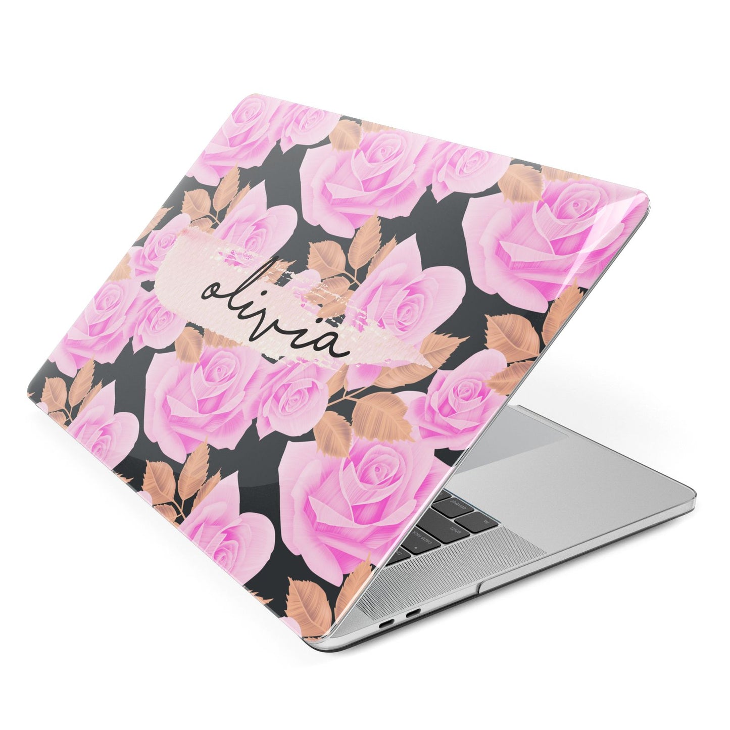 Personalised Floral Pink Roses Apple MacBook Case Side View