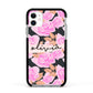 Personalised Floral Pink Roses Apple iPhone 11 in White with Black Impact Case