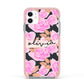 Personalised Floral Pink Roses Apple iPhone 11 in White with Pink Impact Case