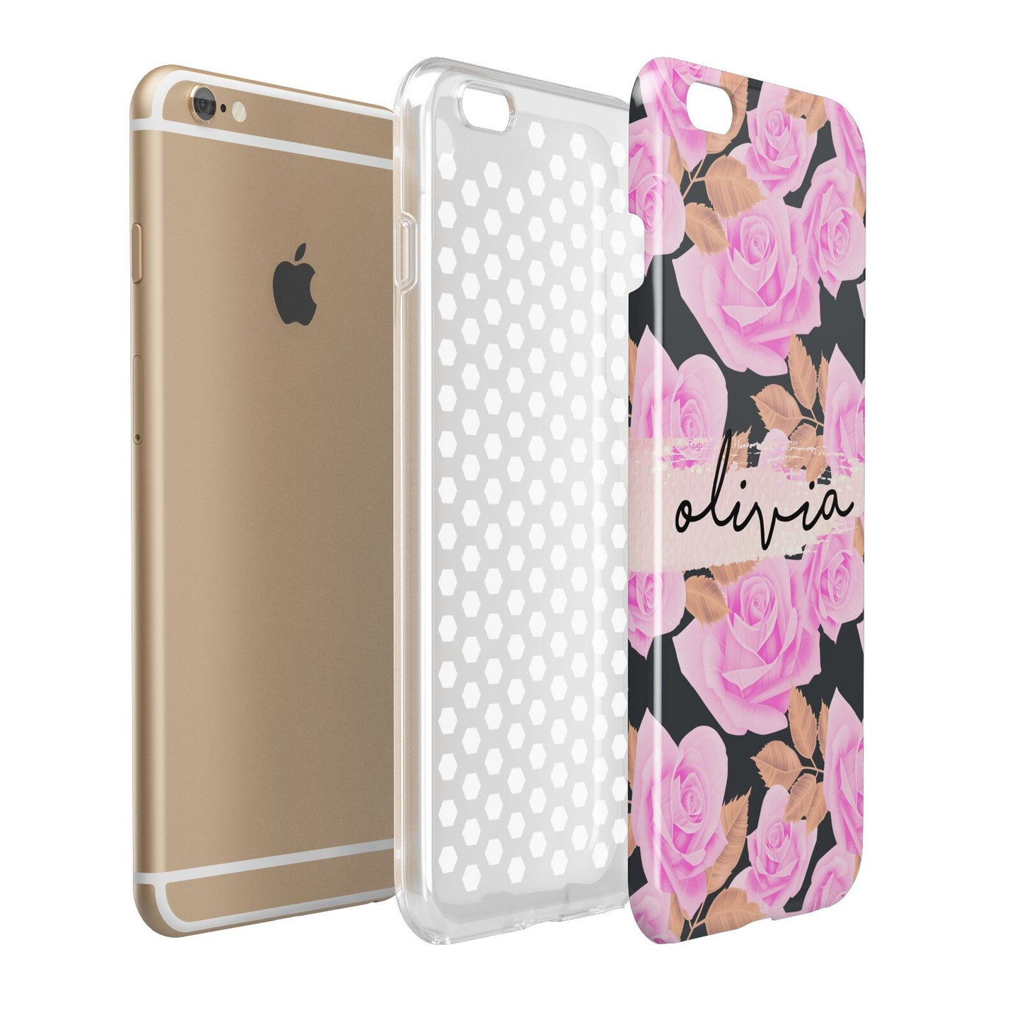 Personalised Floral Pink Roses Apple iPhone 6 Plus 3D Tough Case Expand Detail Image