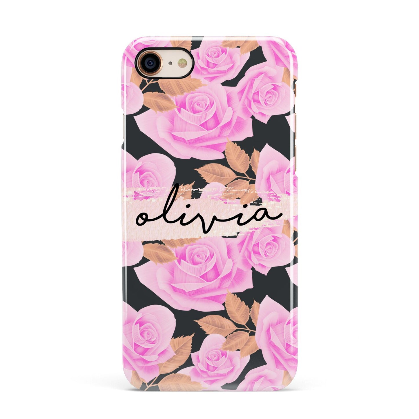 Personalised Floral Pink Roses Apple iPhone 7 8 3D Snap Case
