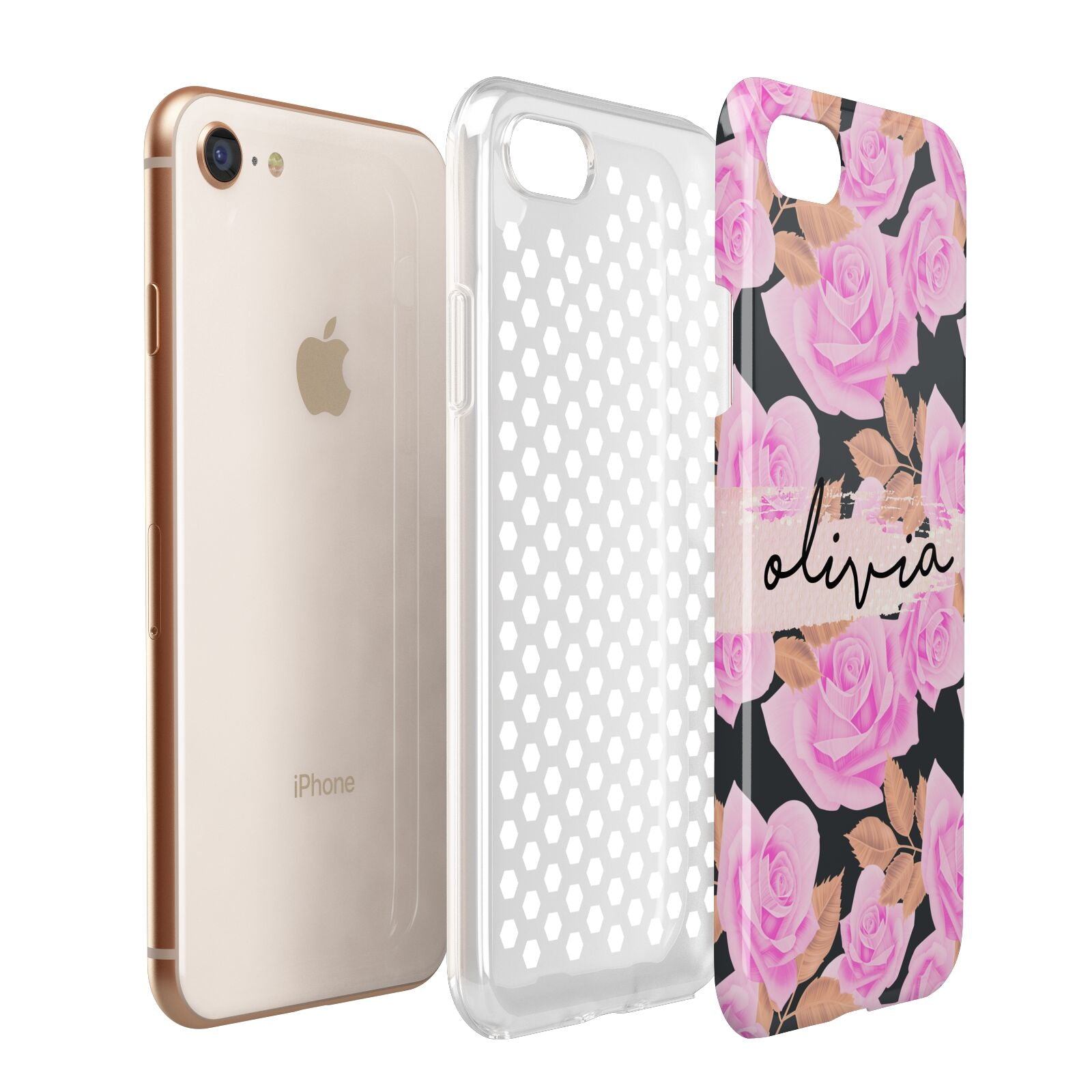 Personalised Floral Pink Roses Apple iPhone 7 8 3D Tough Case Expanded View