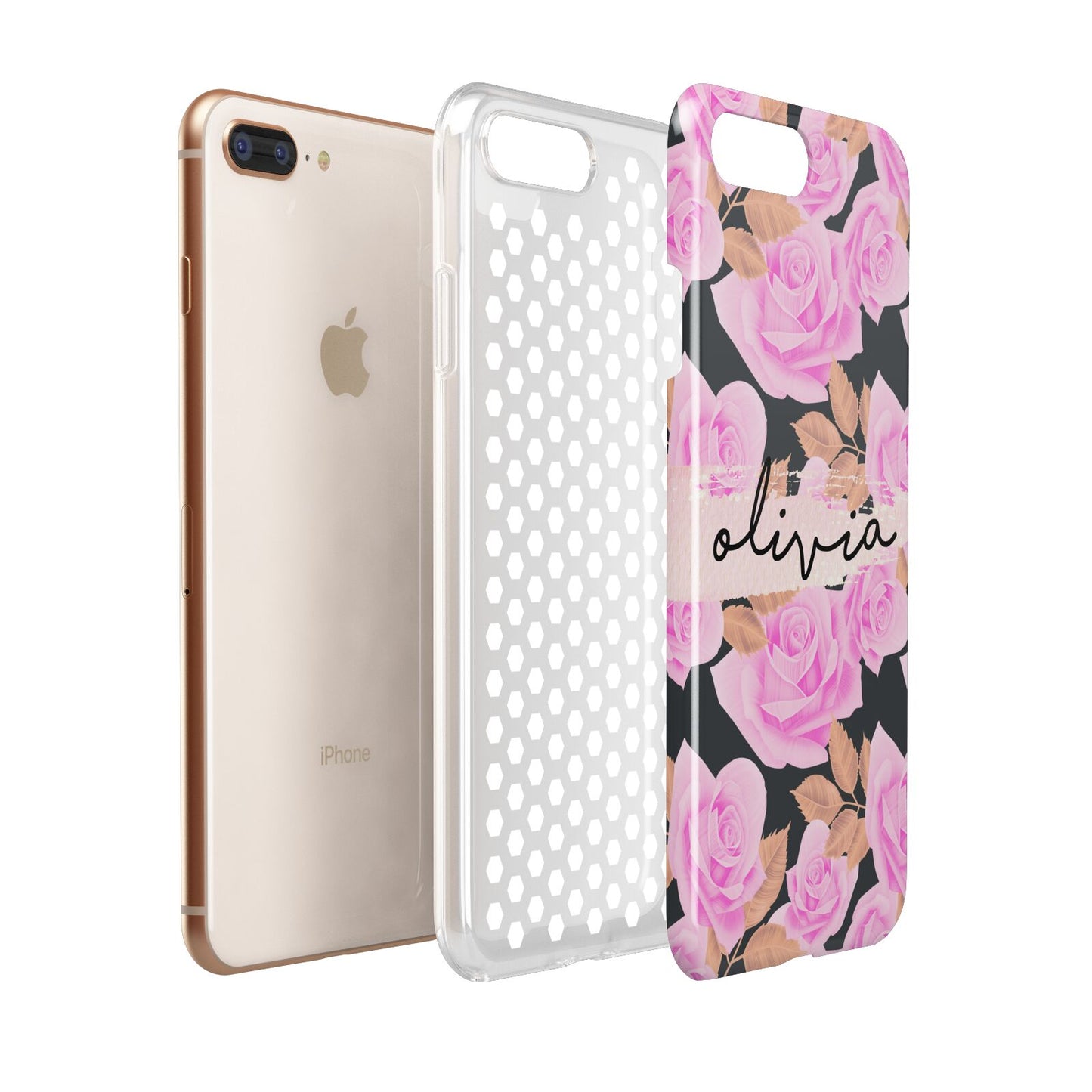 Personalised Floral Pink Roses Apple iPhone 7 8 Plus 3D Tough Case Expanded View
