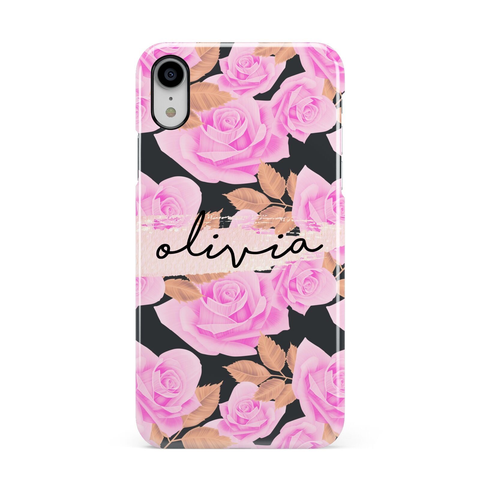 Personalised Floral Pink Roses Apple iPhone XR White 3D Snap Case