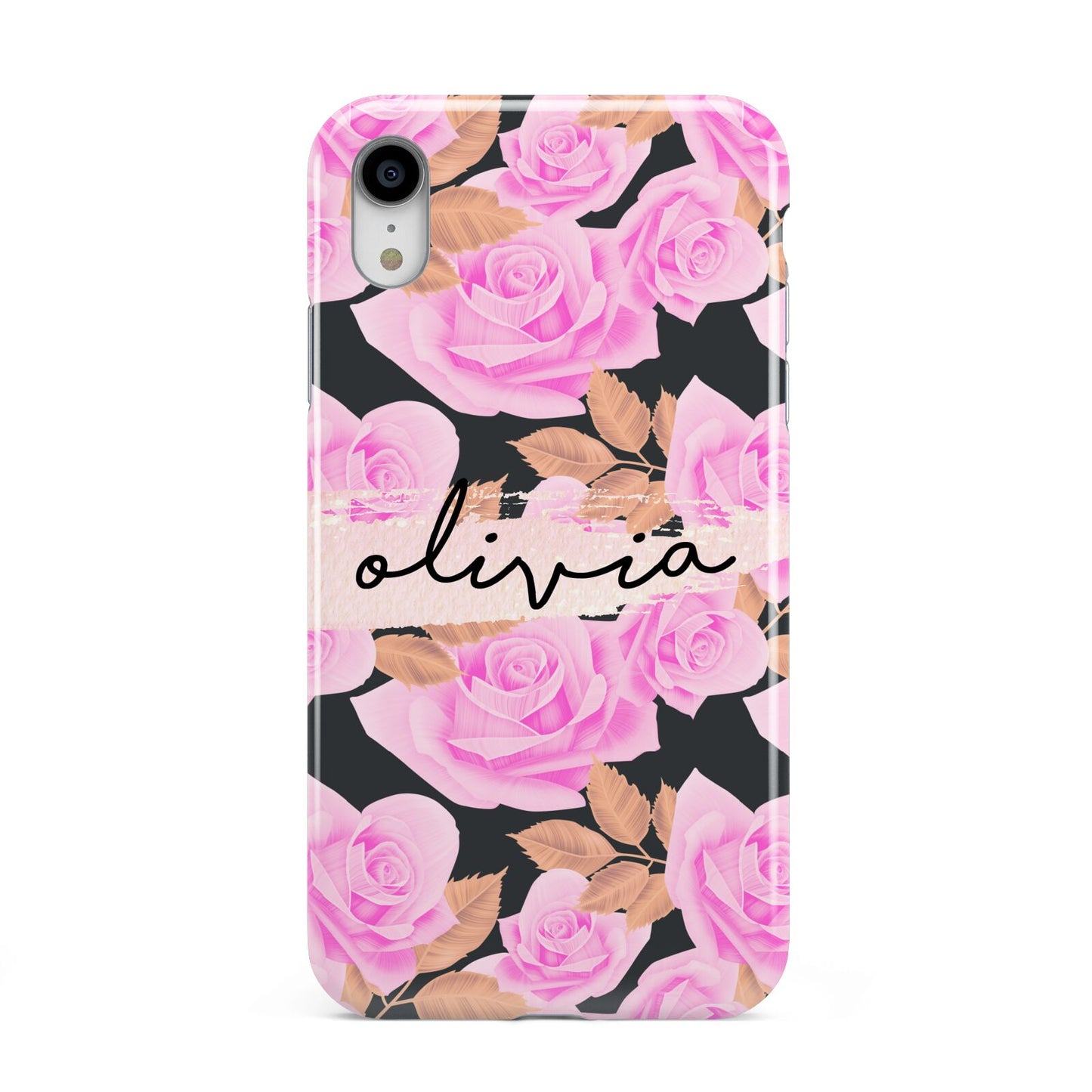 Personalised Floral Pink Roses Apple iPhone XR White 3D Tough Case