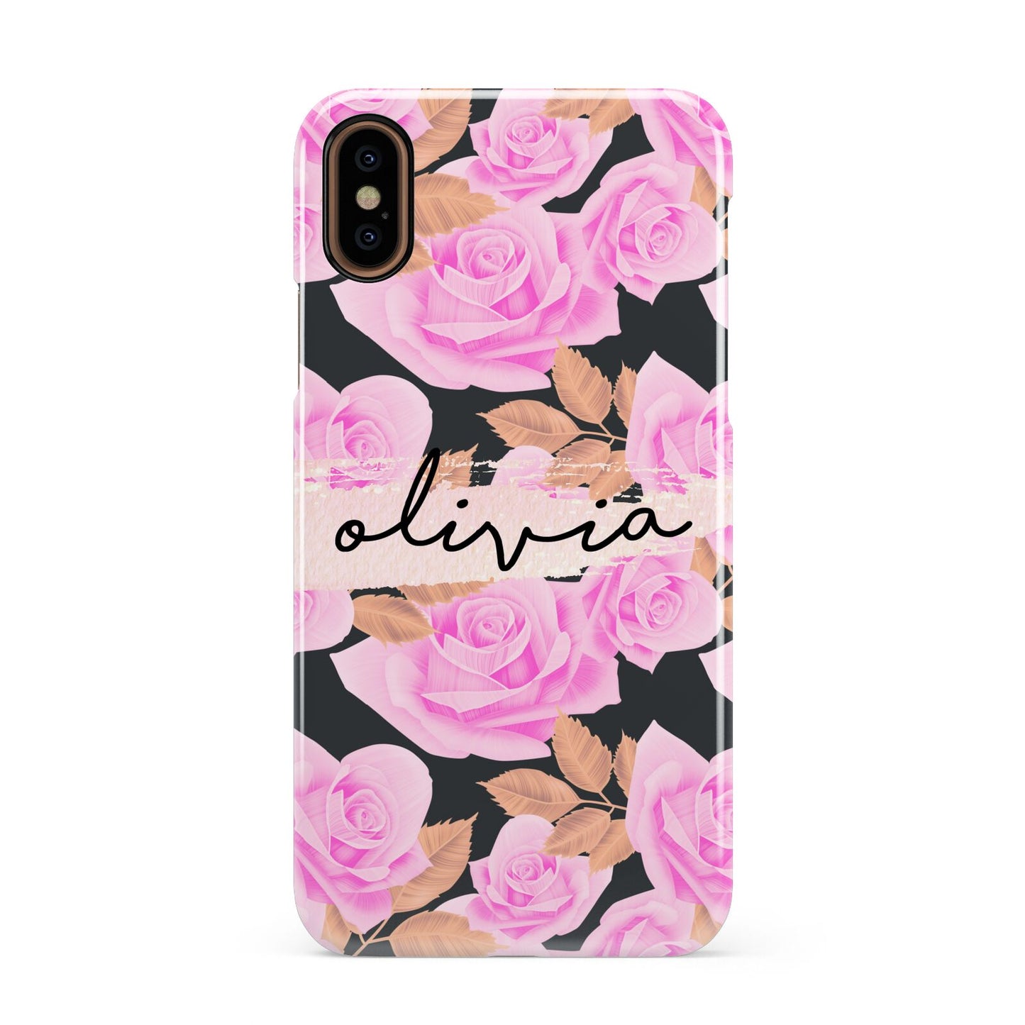 Personalised Floral Pink Roses Apple iPhone XS 3D Snap Case