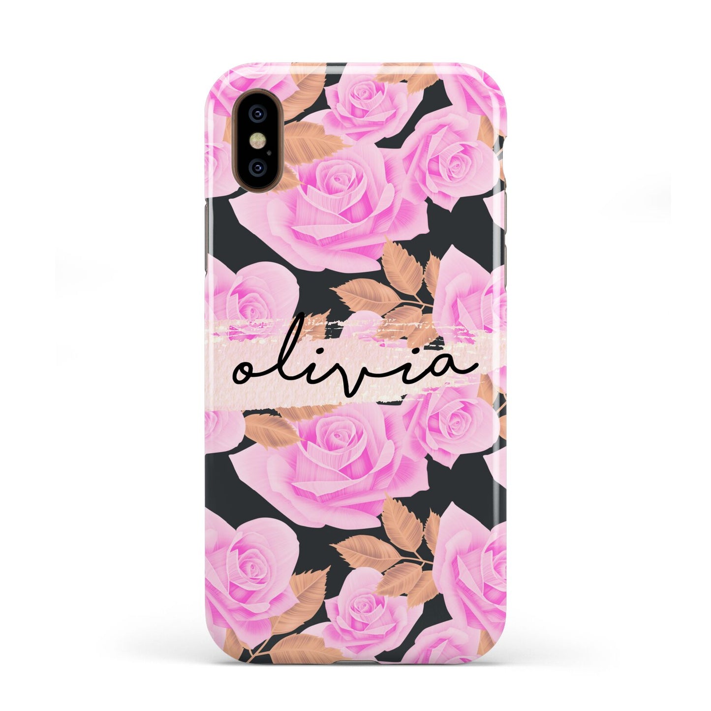 Personalised Floral Pink Roses Apple iPhone XS 3D Tough