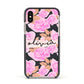 Personalised Floral Pink Roses Apple iPhone Xs Impact Case Black Edge on Gold Phone