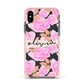 Personalised Floral Pink Roses Apple iPhone Xs Impact Case Pink Edge on Black Phone