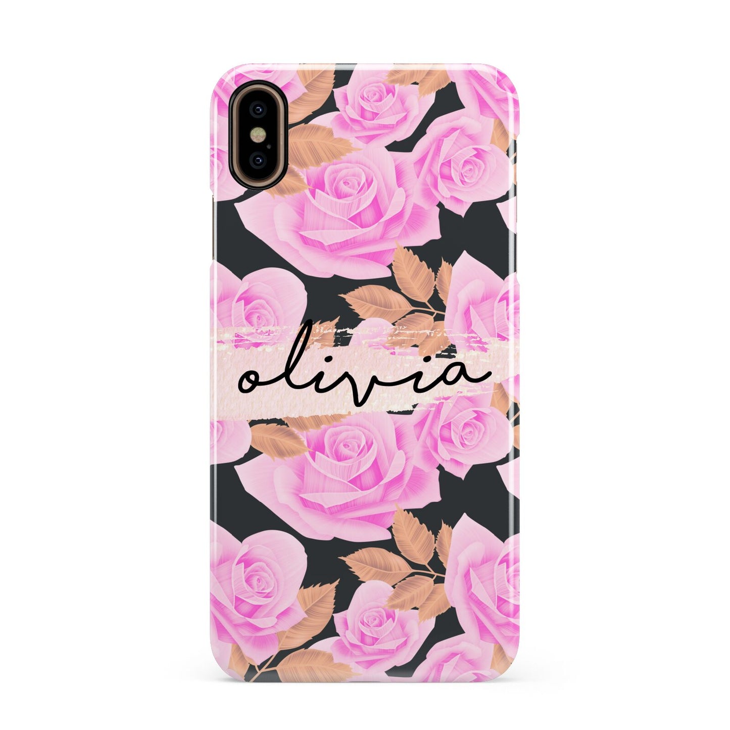 Personalised Floral Pink Roses Apple iPhone Xs Max 3D Snap Case