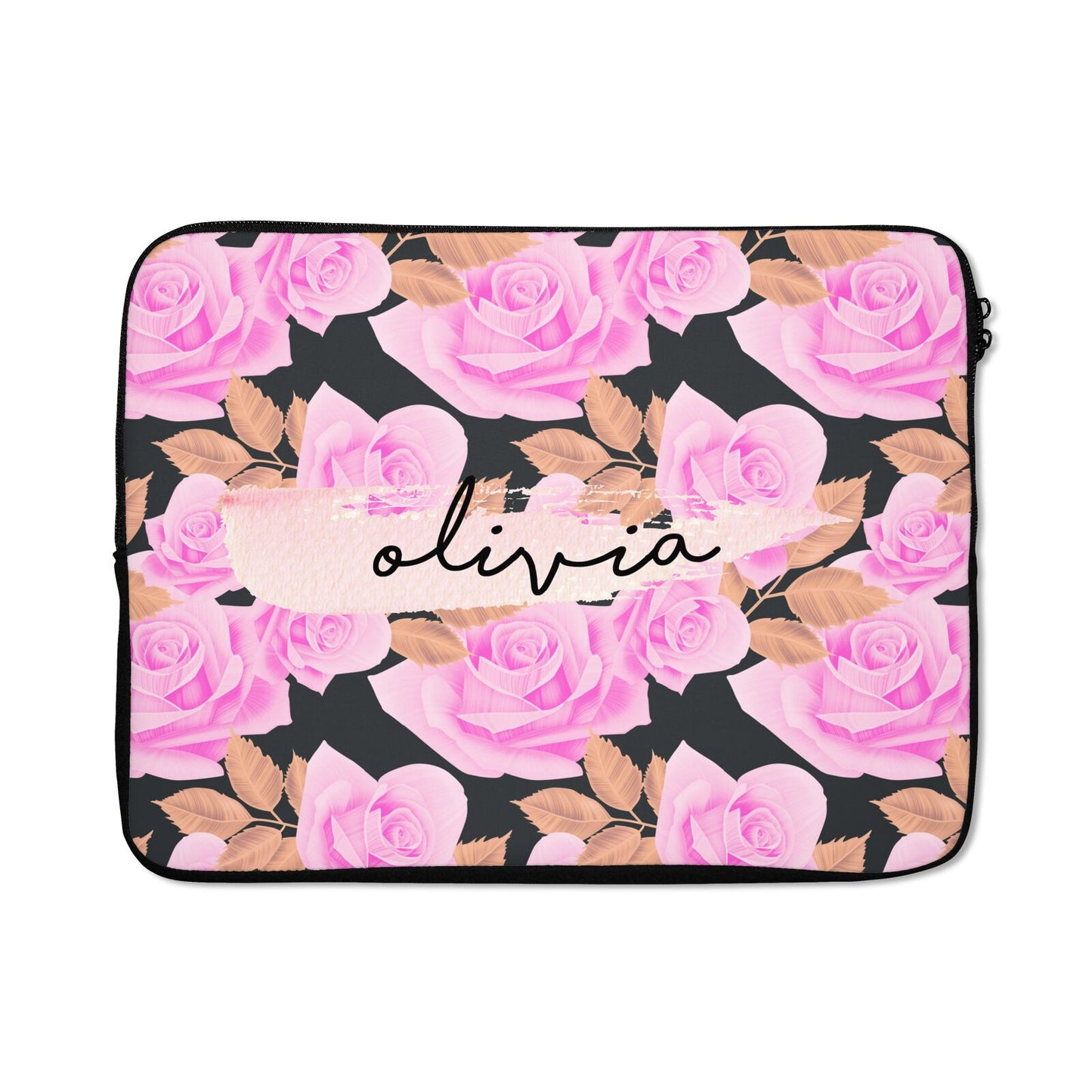 Personalised Floral Pink Roses Laptop Bag with Zip