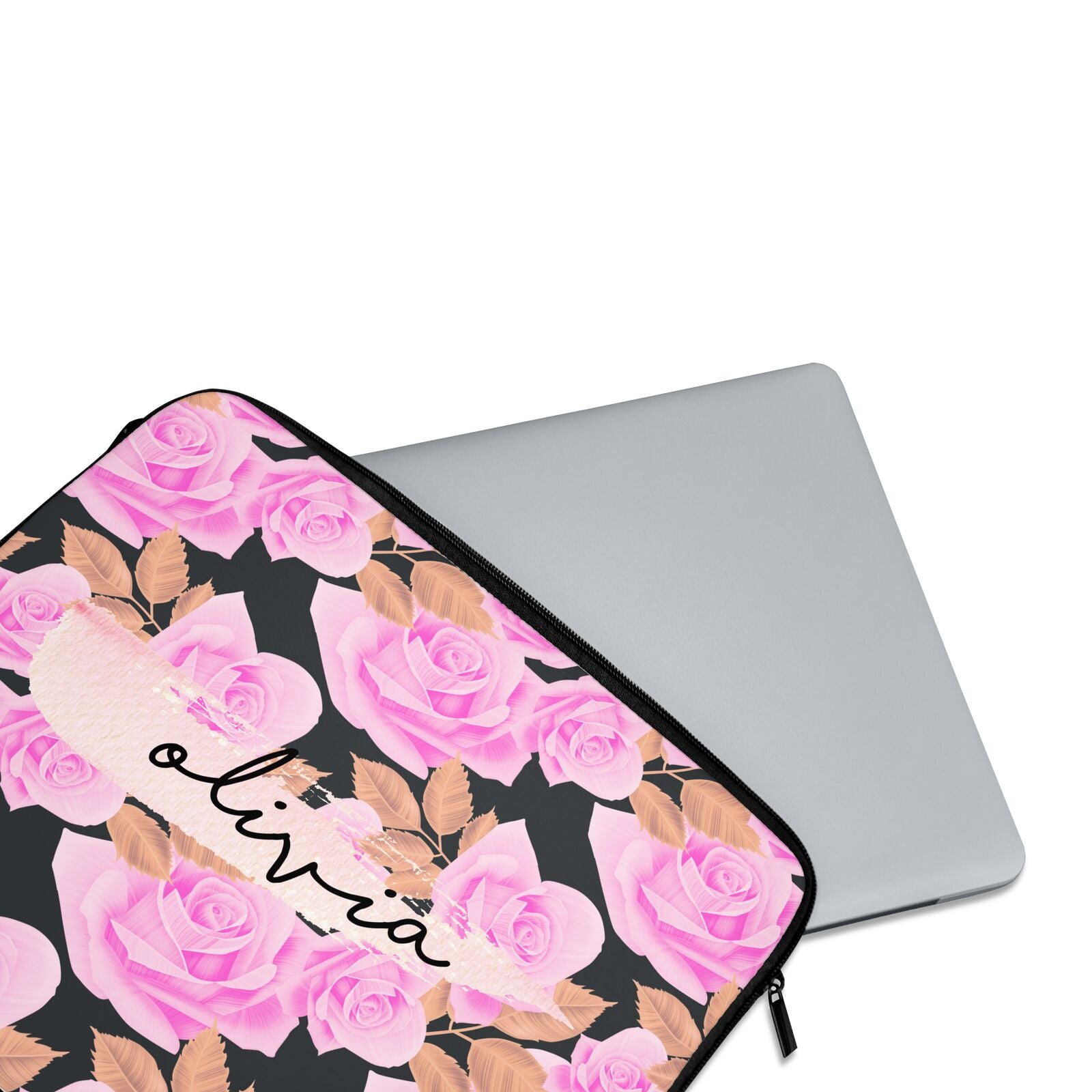 Personalised Floral Pink Roses Neoprene Laptop Bag