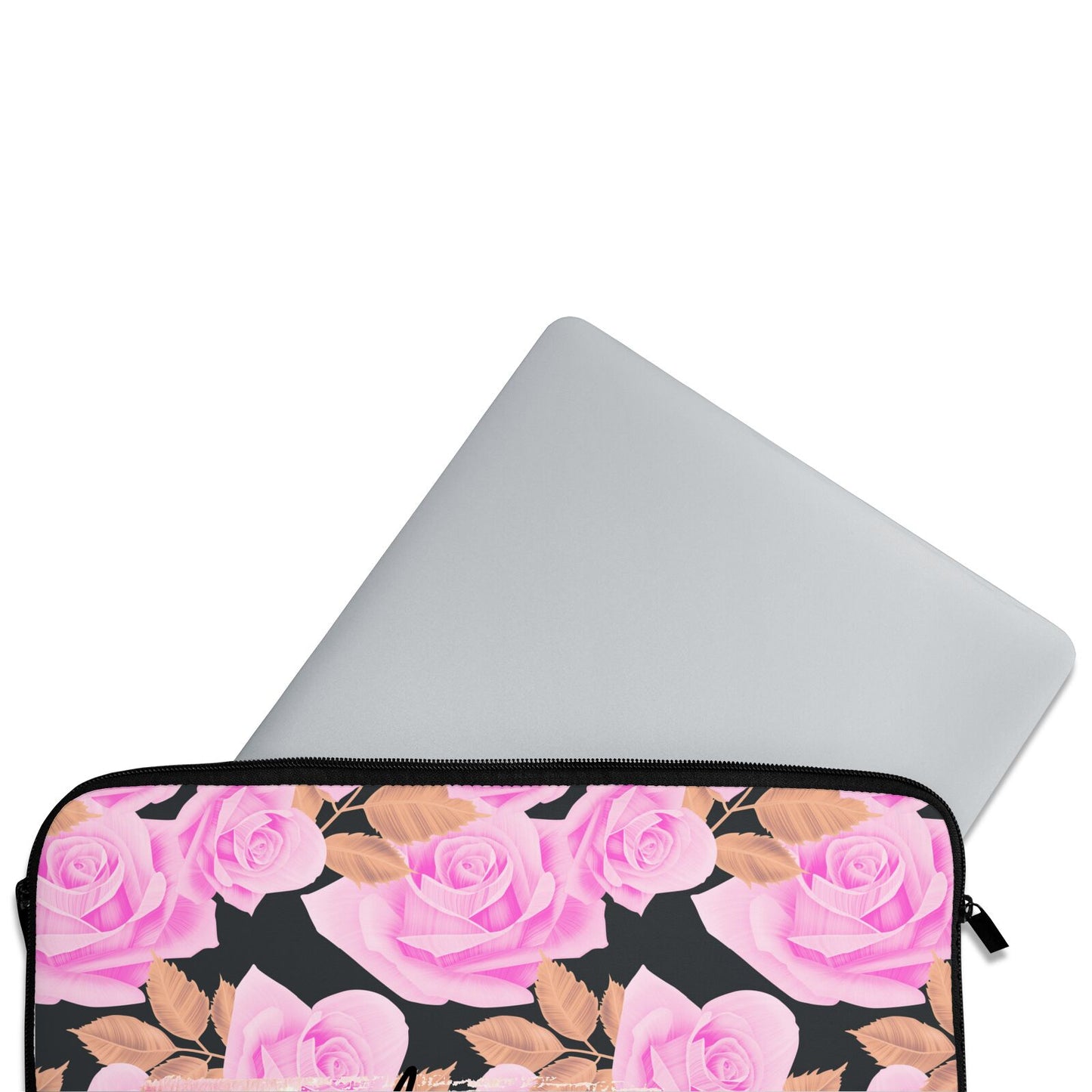 Personalised Floral Pink Roses Neoprene Laptop Zipper Bag