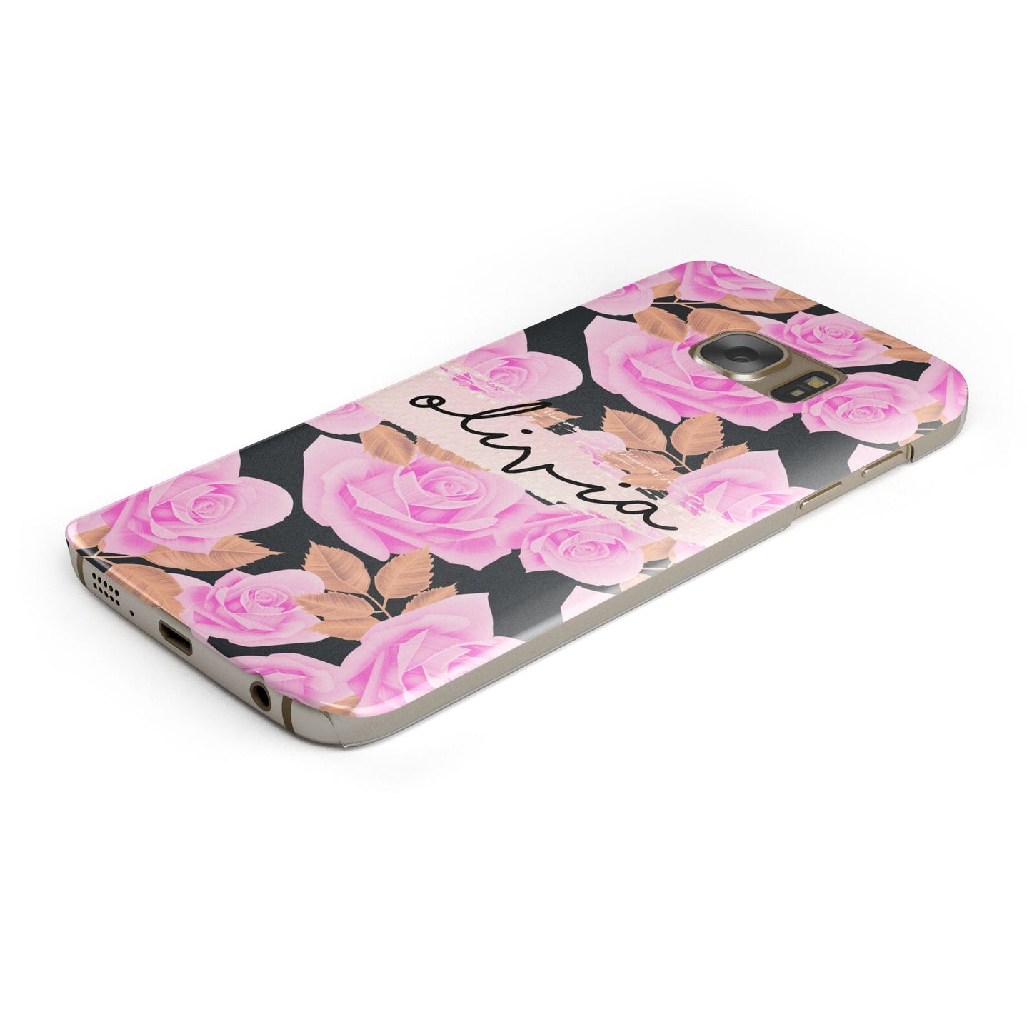 Personalised Floral Pink Roses Protective Samsung Galaxy Case Angled Image