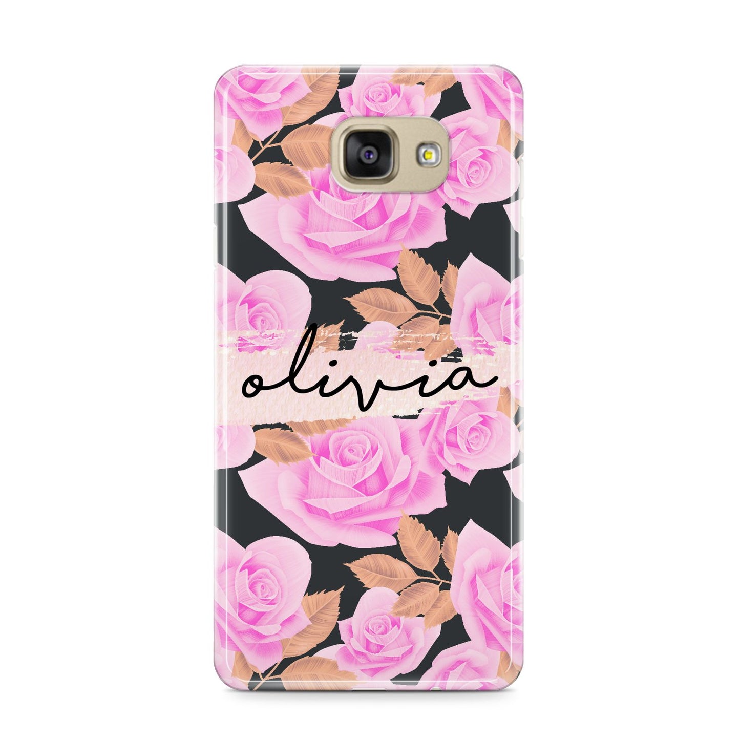 Personalised Floral Pink Roses Samsung Galaxy A9 2016 Case on gold phone