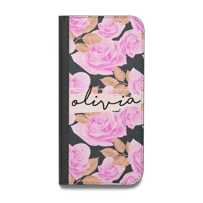 Personalised Floral Pink Roses Vegan Leather Flip iPhone Case