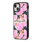 Personalised Floral Pink Roses iPhone 13 Black Impact Case Side Angle on Silver phone