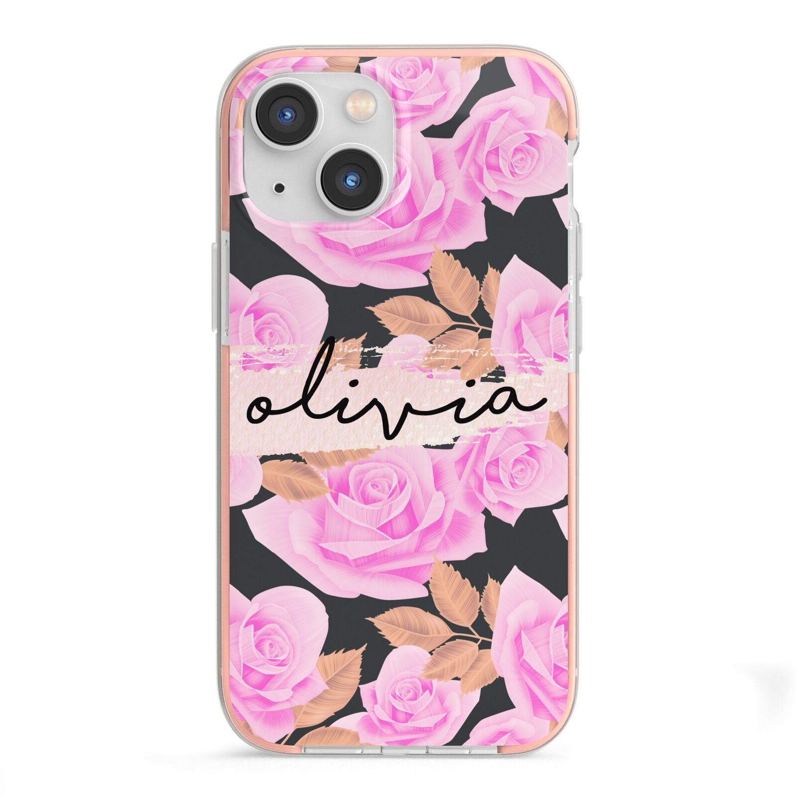 Personalised Floral Pink Roses iPhone 13 Mini TPU Impact Case with Pink Edges