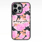 Personalised Floral Pink Roses iPhone 13 Pro Black Impact Case on Silver phone