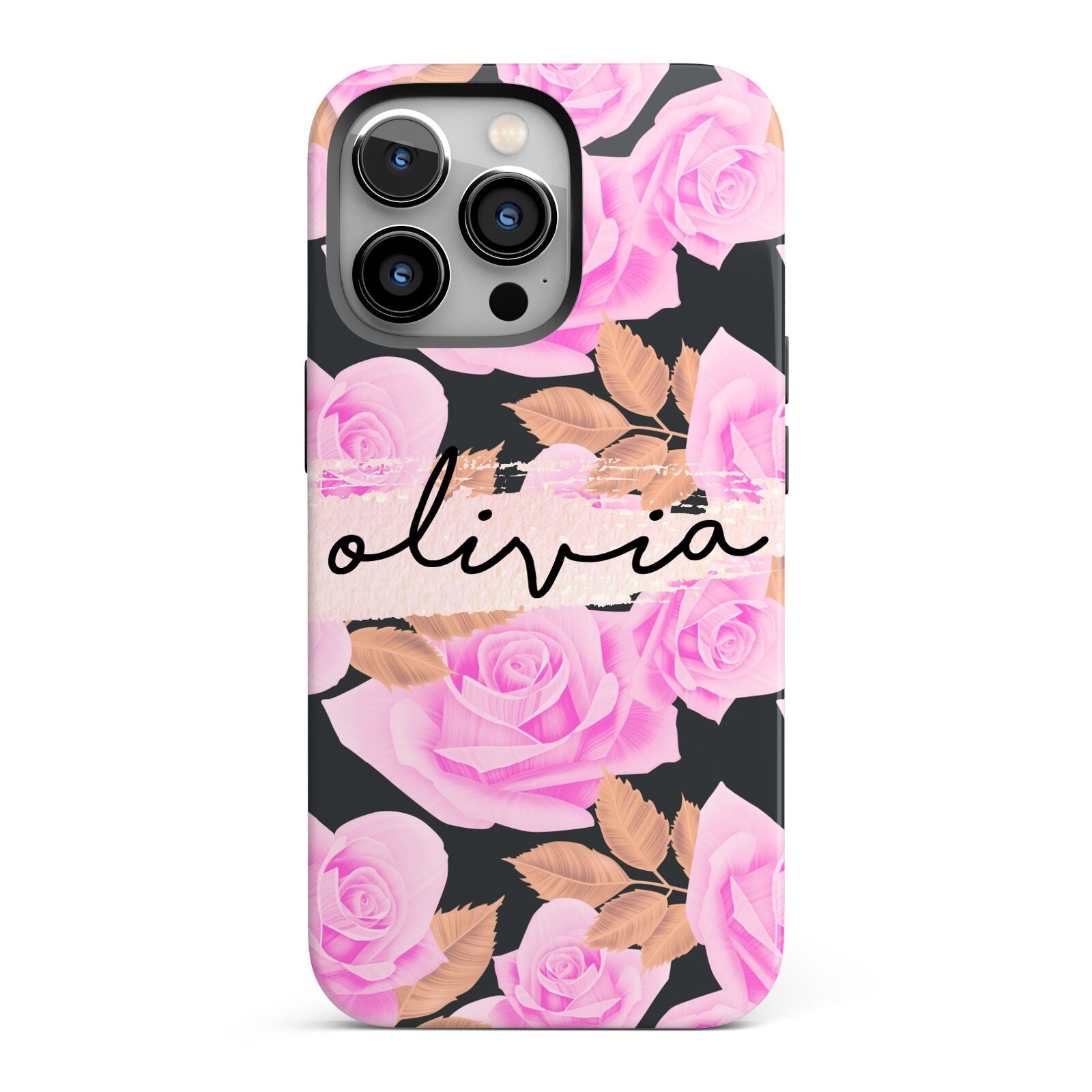 Personalised Floral Pink Roses iPhone 13 Pro Full Wrap 3D Tough Case