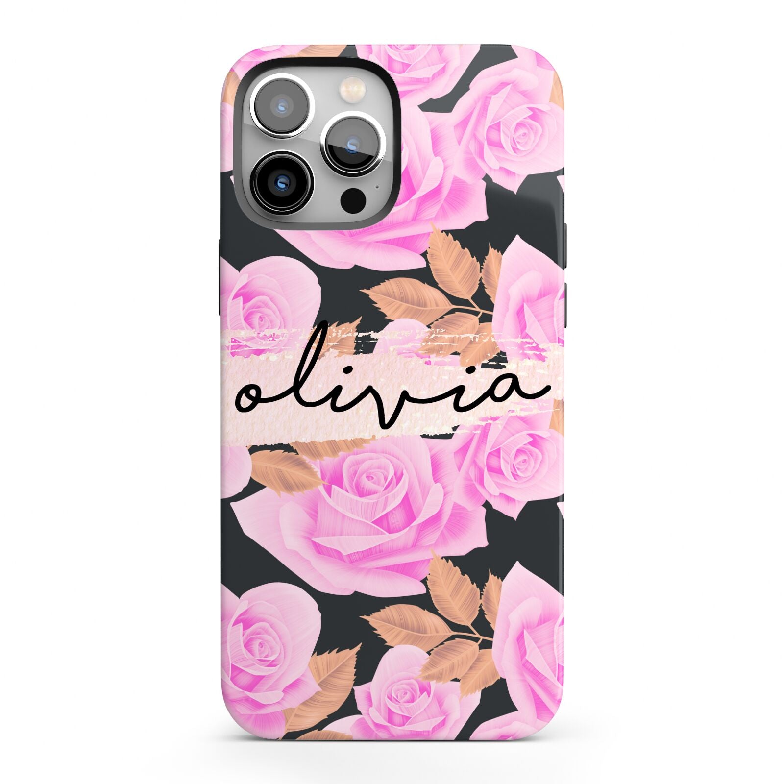 Personalised Floral Pink Roses iPhone 13 Pro Max Full Wrap 3D Tough Case