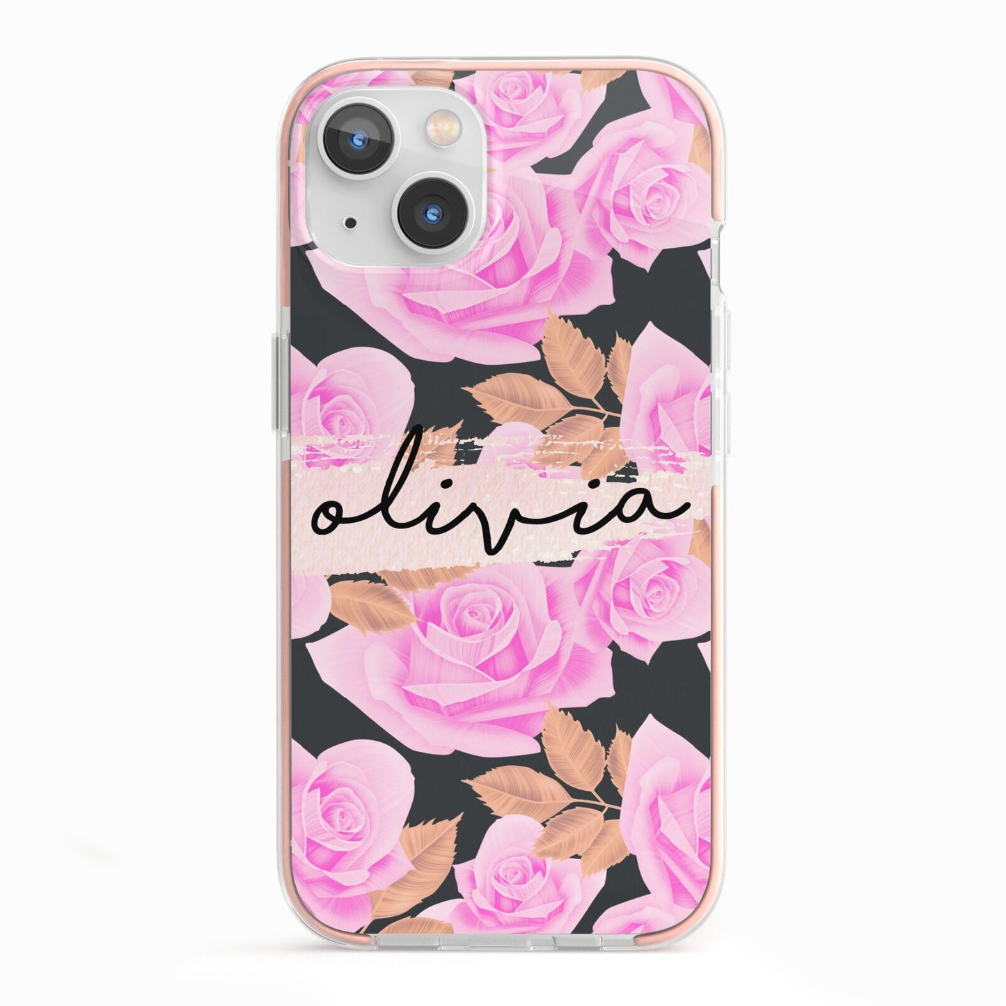 Personalised Floral Pink Roses iPhone 13 TPU Impact Case with Pink Edges