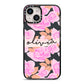 Personalised Floral Pink Roses iPhone 14 Black Impact Case on Silver phone