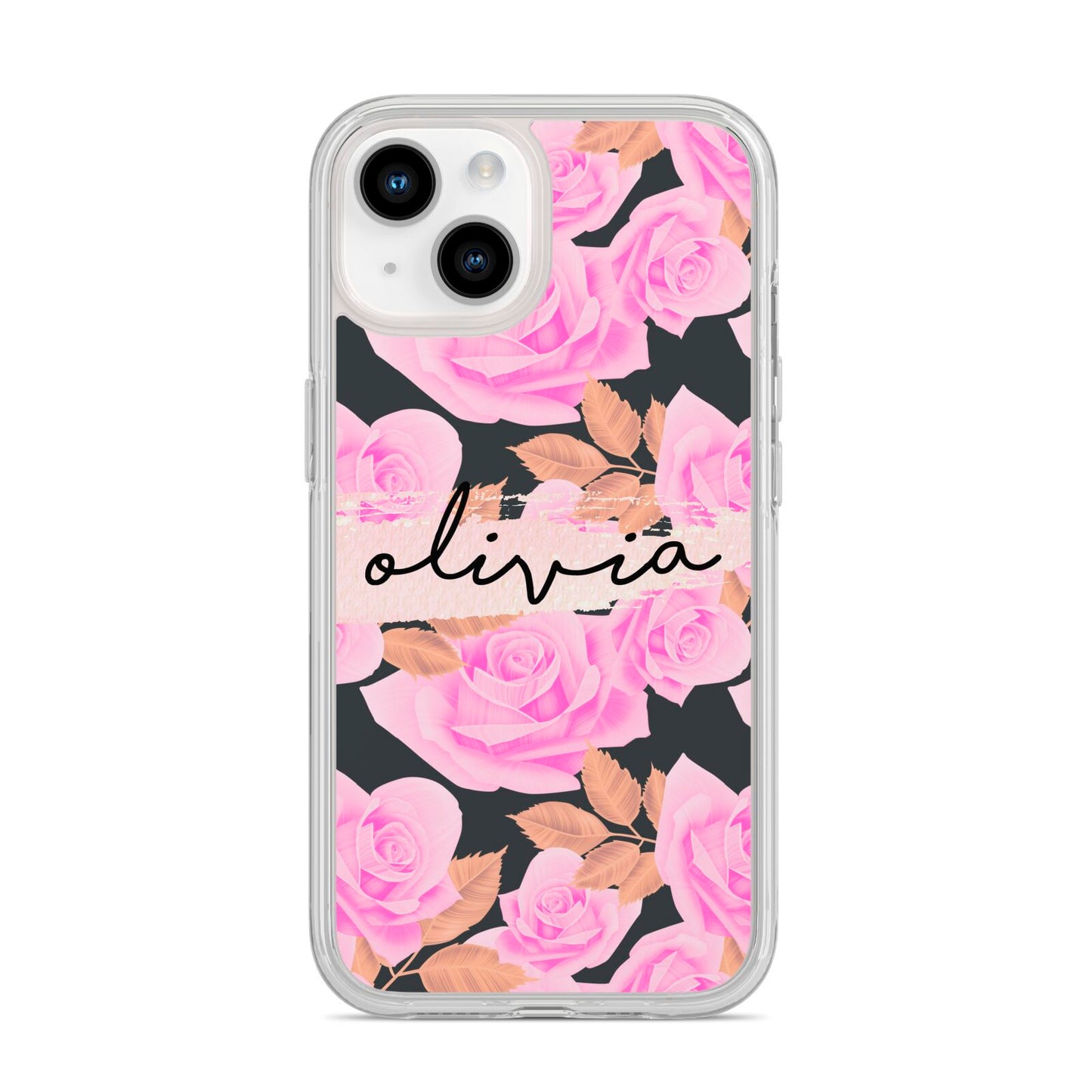 Personalised Floral Pink Roses iPhone 14 Clear Tough Case Starlight