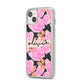 Personalised Floral Pink Roses iPhone 14 Plus Clear Tough Case Starlight Angled Image