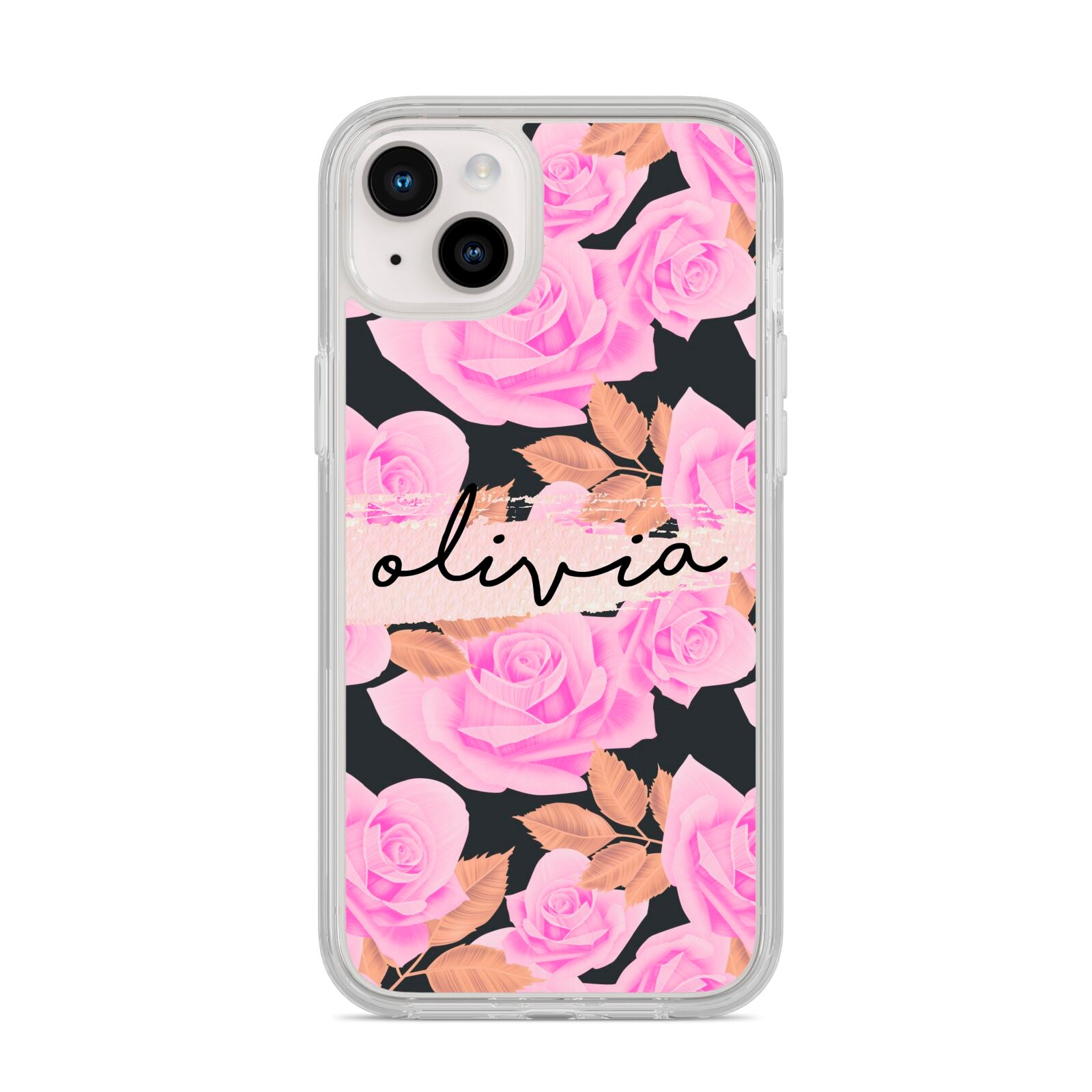 Personalised Floral Pink Roses iPhone 14 Plus Clear Tough Case Starlight