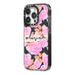 Personalised Floral Pink Roses iPhone 14 Pro Black Impact Case Side Angle on Silver phone