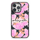 Personalised Floral Pink Roses iPhone 14 Pro Max Black Impact Case on Silver phone