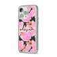 Personalised Floral Pink Roses iPhone 14 Pro Max Clear Tough Case Silver Angled Image