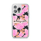 Personalised Floral Pink Roses iPhone 14 Pro Max Glitter Tough Case Silver