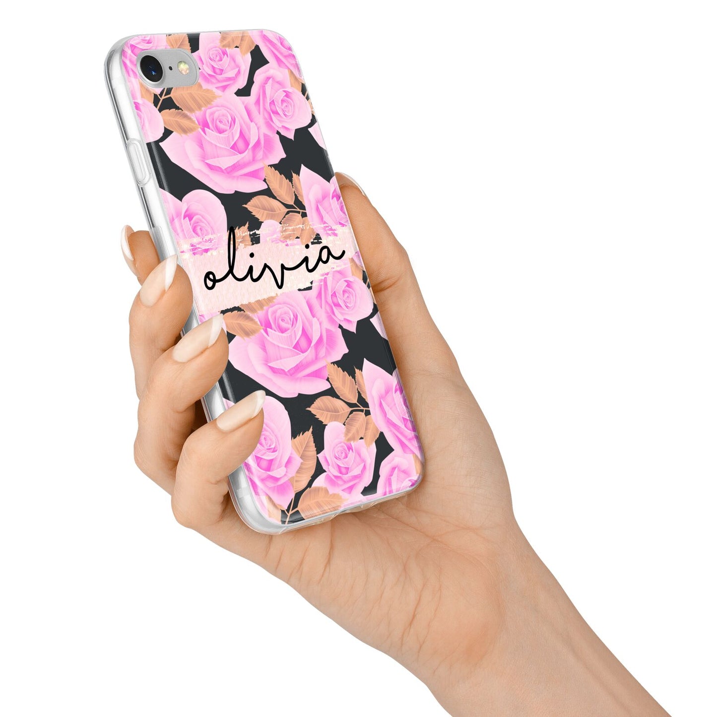 Personalised Floral Pink Roses iPhone 7 Bumper Case on Silver iPhone Alternative Image