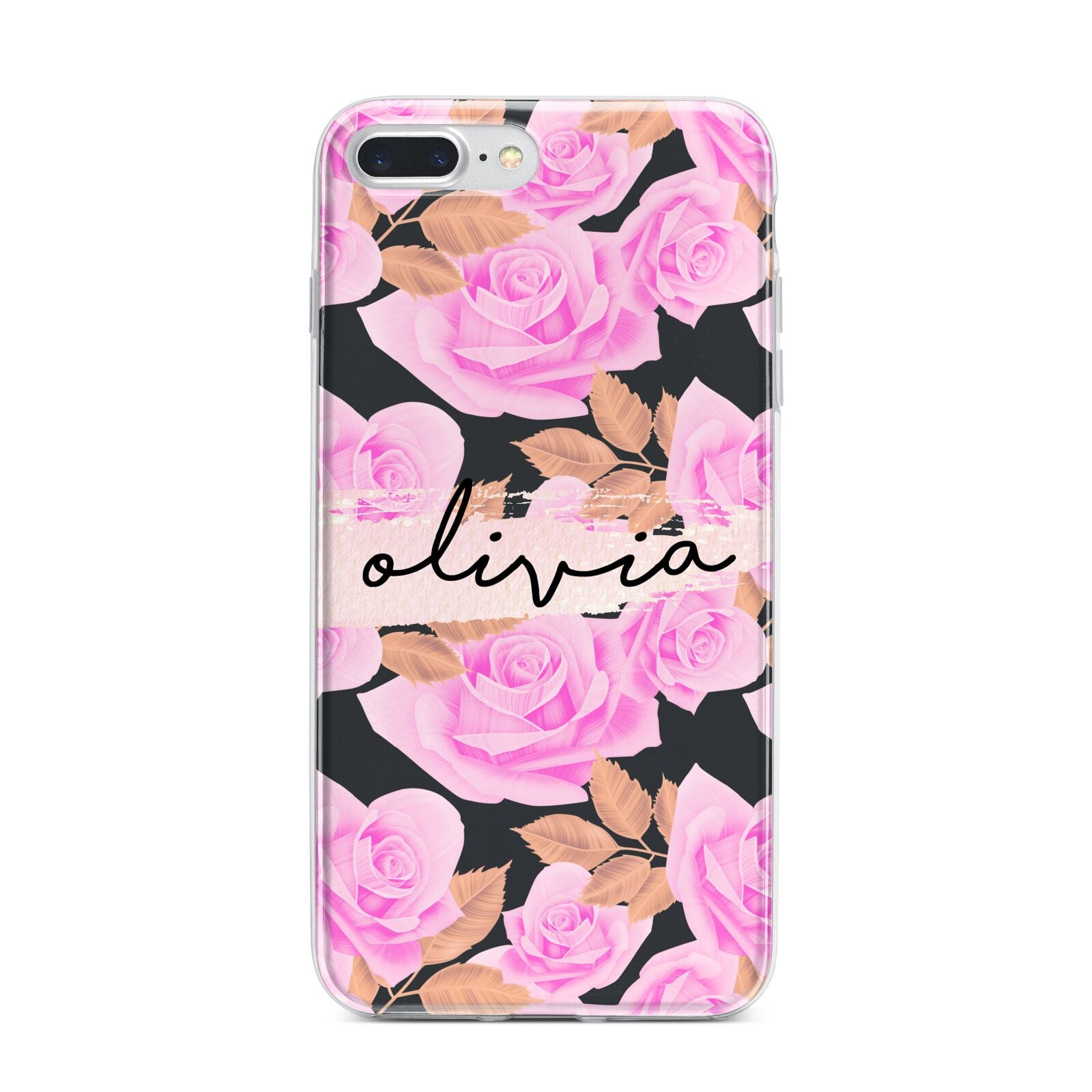 Personalised Floral Pink Roses iPhone 7 Plus Bumper Case on Silver iPhone