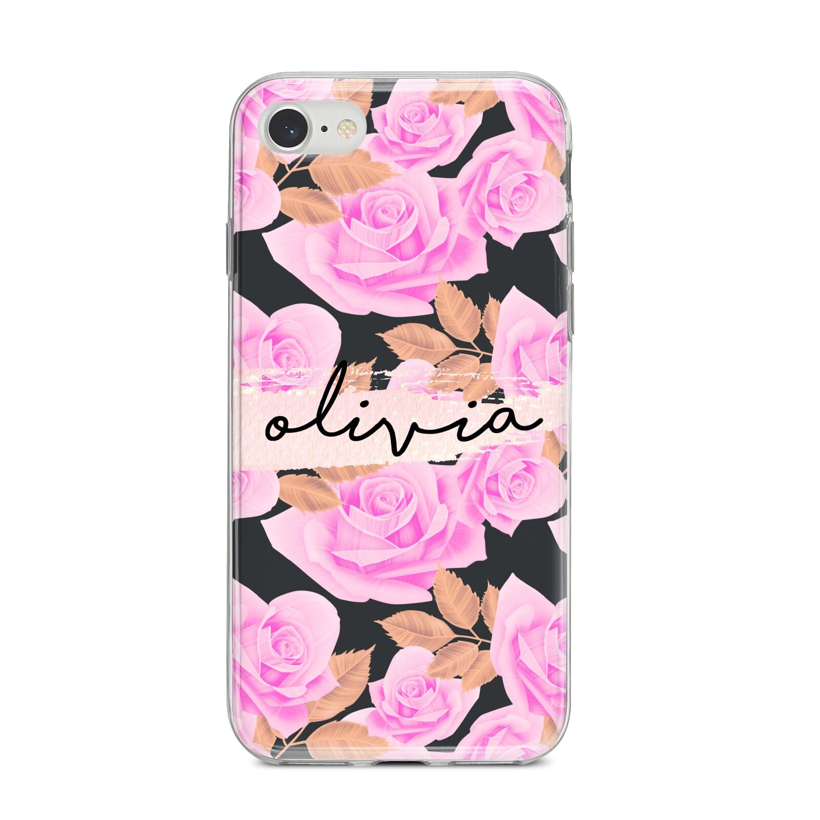 Personalised Floral Pink Roses iPhone 8 Bumper Case on Silver iPhone